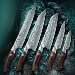 Facas de facas hezhen 1pc ou 5pc Faca de cozinha Conjunto de 73 camadas Damasco aço de aço bonito Chef Cutery Utility G10 Handle