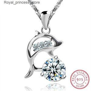 Pendant Necklaces 925 Silver Wedding Jewelry AA Cubic Zirconia Dolphin Pendant Love Necklace Womens Gift 45cm Chain Necklace Colleres Kolye S-N77 Q240426