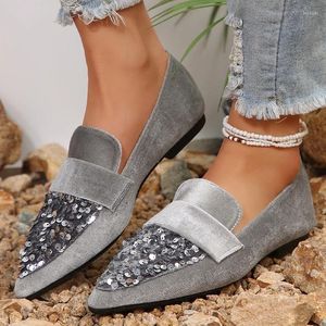 Обычные туфли Bling Flats Loafers Указанные женщины -носки для женщин летнее ходьба 2024 Дизайнерские сандалии Замшние мужар zapatillas