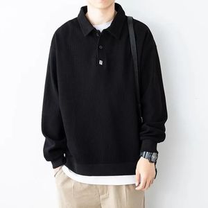 Mens Clothing Baggy Black Top Polo T Shirt for Man Unicolor Sweatshirts Plain 90s Vintage Harajuku Fashion Long Sleeve Full It 240415