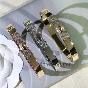 High-end Luxury Hrms Bangle High version Kelly Pig Half Diamond Bracelet Female Rose Gold Button