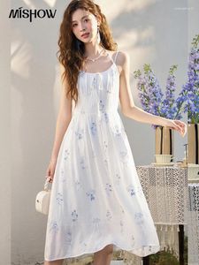 Casual Dresses Mishow Floral Suspender broderad chiffongklänning för kvinnor Summer French Fairycore Lace Up Beading A-Line MXD12L1654
