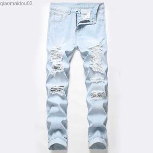 Men's Jeans American cat torn jeans with mens patches slim to wear suitable for napping casual dad pants autumn and winterL2404