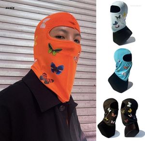 BERETS Män kvinnor UV -skydd Balaclava Face Mask Farterfly Print Lightweight Sun Hood Motorcykel Rinnande utomhushuvudgear9281754