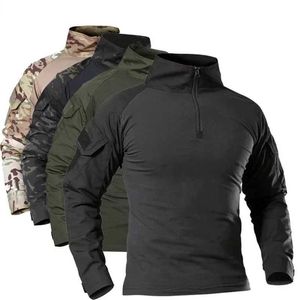 Tactical T-shirts Mens outdoor tactical hiking T-shirt hunting camouflage long sleeved hunting climbing shirt mens breathable sportswear 240426