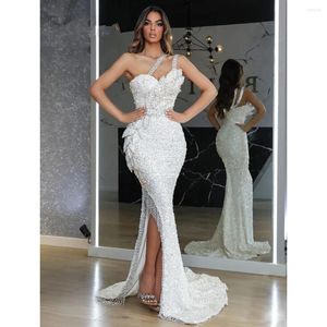 Casual Dresses Luxury Women Sexy One Shoulder Mesh Sequin Glitter Sparkly Maxi Long Bodycon Prom Dress 2024 Elegant Evening Party Club