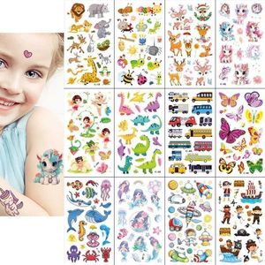 Tattoo Transfer 10pcs Cartoon gefälschte Tattoo Aufkleber Süßes Einhorn -Tiere Auto Dinosaurier Schmetterling Temporärer wasserdichte Kinder DIY Tattoo Aufkleber 240426