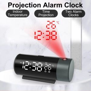 Clocks 12/24 Hour Alarm Clock Temperature Display Digital Clock Snooze Function Bedroom Bedside Table LED Clock with Projector for Home
