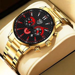 Relógios de pulso Moda Men's Sports Watches Men Clock Luxury Stainless Steel Quartz Watch Watch Man Business Casual Leather Relroj Hombre