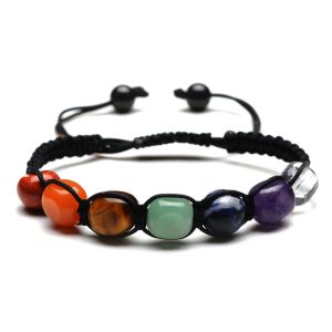 Strands 1PC 7 Bracelety czakra Reiki Natural Stone Braciled Bransoletka mężczyźni kobiety naturalne kryształowe leczenie biżuterii regulowana lina