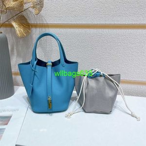 Picotin Leather Totes 2024 New Top Layer Cowhide Vegetable Basket Womens Bag Genuine Leather Water Bucket Bag Gold Buckle Copper Lock Head Bag have logo HBMK73