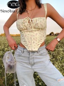 Shirts Newasia Black Floral Corset Women Summer Sexy Backless Boned Lace Up Crop Top Party Casual Wear Prairie Chic Print Tops 2020 New