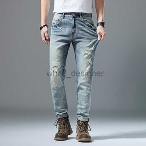 Jeans de grife para homens primavera/verão Novo jeans masculino da moda, perfurado, personalizado, arranhado, casual, jeans elástico azul lavado