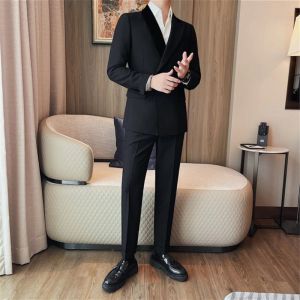 Jackets Jaqueta de terno de casamento de peito duplo de luxo para homens Slim Fit Business Social Coats Men Roupas Banquet Party Tuxedo Blazers 2023