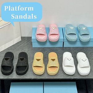 Designer Slippers women crochets Platform Slides sandals Buckle sliders slipper natural black womens Shoes straw weave slide luxury Summer Beach Sandal