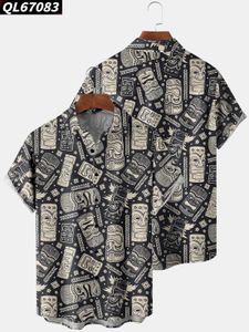 Camisas casuais masculinas camisas masculinas Tiki aloha camisa havaiana Man Casual Seaside Beach Tops Luxo Tribal Graphics Button T-shirts Chemise Homme 240424