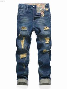 Men's Jeans Mens Fashion Royal Blue Tear JeansL2404