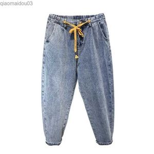 Marca de jeans masculina marca de moda leve cintura elástica 9 pontos de jeans homens soltos e versáteis de verão cônico de verão harlan calças tendl2404
