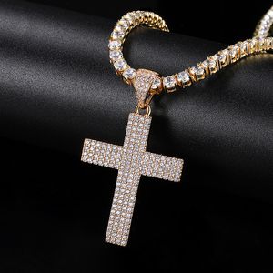 Hip Hop Full 5A Zircon Cross Pendant med Topbling Tennis Chain Men smyckespresent