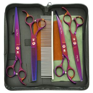 Tesoura de 8 polegadas de 8 polegadas Dragão roxo Helicóptero tesoura Japão Aço Corte de animais de estimação Tesaria curvada Curvada Rainning Puppy Hair Tool B0045B