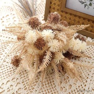 Getrocknete Blumen 6/12 pcs künstliche stachelige Kugelblume Plastik brauner gefälschter Pflanze DIY Home Hochzeit Wohnzimmer billiger Vase Decor Weihnachten Supplie