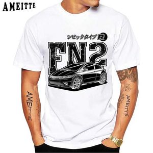 Męskie koszulki Retro Civic Type R FN2 Black T-shirt Nowe letnie mężczyźni krótkie osłony jdm legendy druku