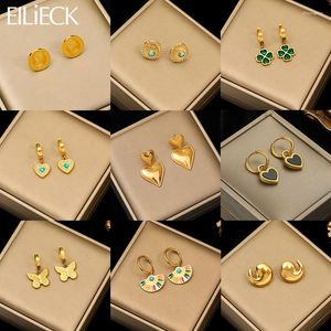 Hoop Earrings EILIECK 316L Stainless Steel Butterfly Heart Drop For Women Fashion Ear Stud Gold-Plated Waterproof Jewelry Gift