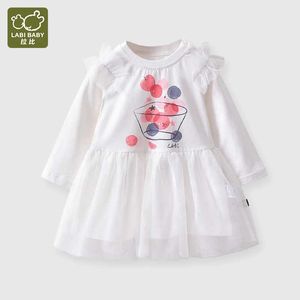 Vestidos de menina Primavera/verão Vestido fofo de 1-2 anos de idade, vestido de renda de manga longa botão aberto botão casual