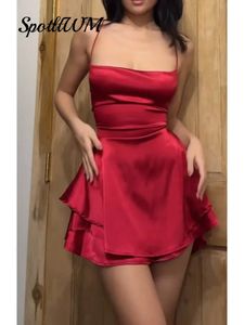 Red Satin Sexy Bandbeless Bandage Mini sukienki Kobiety Eleganckie rękawe Bodycon Short Sukienki Party Club Kobieta Slim Vestidos 240411