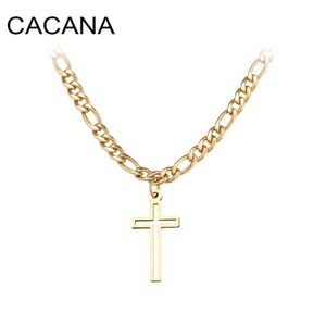 Strands Crystal Round Hollow Cross Necklace Suitable for Women and Men Stainless Steel Cuban Chain Necklace New Declaration Wedding Jewelry S761 240424