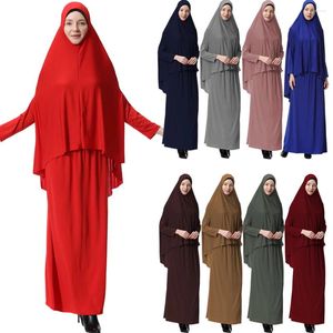 Ethnic Clothing Robe Abaya Dubai Women Khimar Hooded Hijab Prayer Top Skirt Muslim Islamic Ramadan Garment Sets