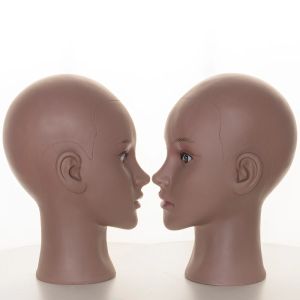 Stands New Black Female Bald Mannequin Head con stand Cosmetologia Pratica Africana Training Manikin Head per fare le parrucche per acconciatura.