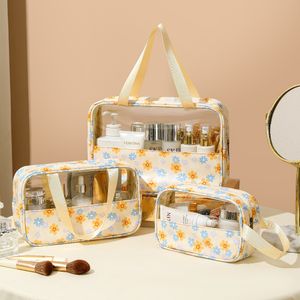 Print Transparent Cosmetic Bag Large Capacity Stitched Handbag Sweet Macaron Toiletry Bag Travel Portable Storage Bag