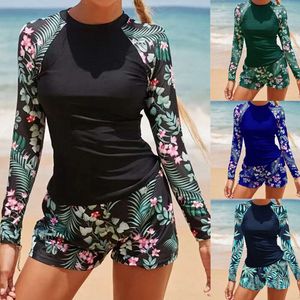 New Long Sleeved Digital Printed Conservative Women's Split Bikini Swimwear