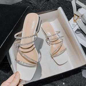 Casual Shoes 2024 Summer High Heel Women's Sandals Fashion Strappy Rhinestones Design Princess Girls Large Size Slippers