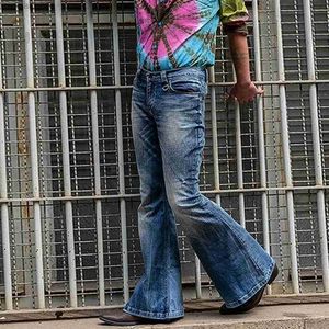 Herren Jeans Herren Hong Kong Style Flared Hosen mit Taschen Langdelte Mode Jeanshose Loose Vintage Herren Casual Pantl2404