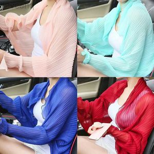 Shawls Ladies Driving Cycling Beach Sun Protect Scarives Vacation Shawls Women Crumpled Ruffled Sunscreen Clothes Solid Scarf Chiffon d240426