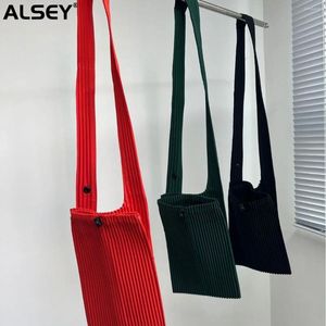 Shopping Bags ALSEY Miyake Crossbody Cell Phone Bag Pleated Solid Color Simple Multifunctional Men's Women's Shoulder Folding