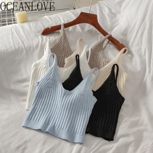 Toppar Oceanlove Tank Tops Knitting Solid V Neck Spring Summer Sexy Tshirts All Match Ins Fashion Korean Slim Camis Blusas Mujer