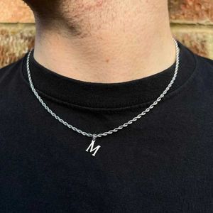 Strands New Classic A-Z Initial Letter Pendant Necklace for Mens Hip Hop Stainless Steel Cuban Rope Chain Necklace for Mens Jewelry Gifts 240424