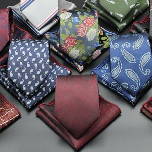 Bow Ties Novely Men's Floral Stripe Tie Handkakor Set Leisure Business Daily Wear Wedding Party Dress Man Luxury Slips Cravat Gift