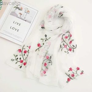 Sjalar mode blommor broderi chiffong halsduk kvinnor muslimska hijab huvudduk mjuk wraps pannband sommar tunna solskyddsmedel 180*75 cm d240426