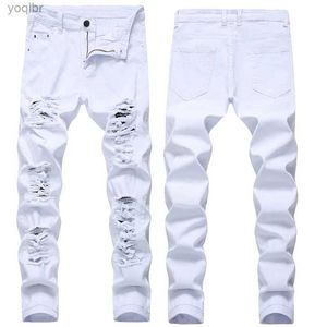 Herr jeans hål denim herr mode märke förstörelse hål denim jeans ultratunn full matchande gata hip-hop byxor röda och vita stora sizel244