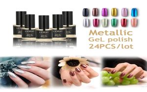 Whole24PCSlot New European and American fashion metallic nail polish 12 colors UV gel lacquer High quality vernis nail glue3541214