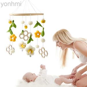 Mobiles# Baby Cribs Rattle Toys 0-12 Months Wooden Baby Mobile Newborn Bee Animal Shape Bed Bell Hanging Toys Bracket Baby Bed Toys Gifts d240426