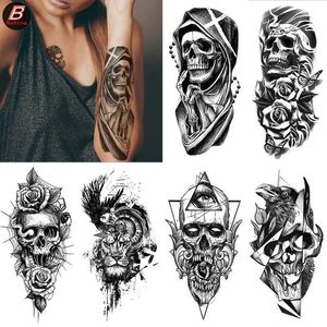 Tattoo Transfer Waterproof Lasting Half-arm Tattoo Stickers Skull English Letter Bana Flower Small Tattoos Body Arm Sleeve Fake Totem Women Men 240427