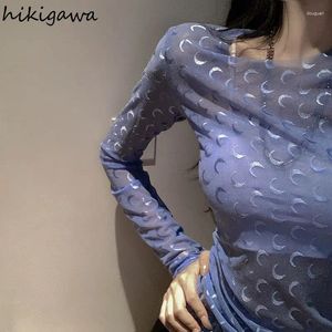 Женские футболки Woman Tshirts Печать с длинным рукавом Летние футболки видят Tunic Fashion футболку 2024 Ropa Mujer Crop Tops Sexy Corean Y2K