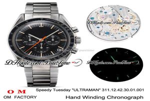 OMF Moonwatch Speedy Tuesday 2 Ultraman Manual Winding Chronograph Mens Watch Black Dial Rostfritt Steel Armband Edition New6923272