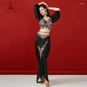 Sukienki zwykłe ubrania tańca na brzuch dla kobiet z długim rękawem Top Tassel spódnica Zestaw Oriental Performance Suit żeński strój brzucha