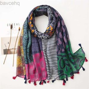 Shawls 2022 Fashion Design Aztec Floral Patchwork Viscose Shawl Scarf High Quality Neckerchief Autumn Winter Foulard Muslim Hijab Sjaal d240426